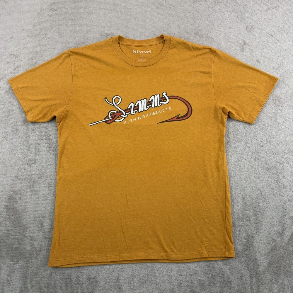 Simms Fishing Hook Center Logo T Shirt in Brown Men Medium Short Sleeve
